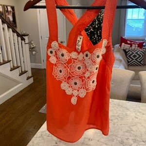 Anthropologie floral orange tank